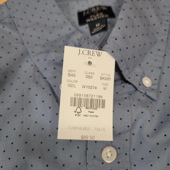 New J.Crew Factory Slim Untucked Flex Washed Dotted Blue Black Button Down - Picture 5 of 9